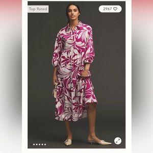 Anthropologie Pink and White Midi Dress